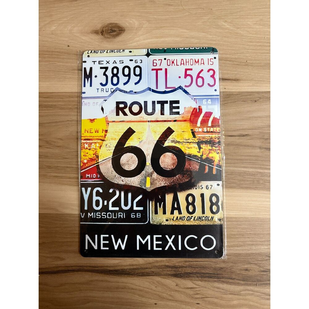 🛣️ Vintage Style Route 66 New Mexico License Plate Collage Metal Sign